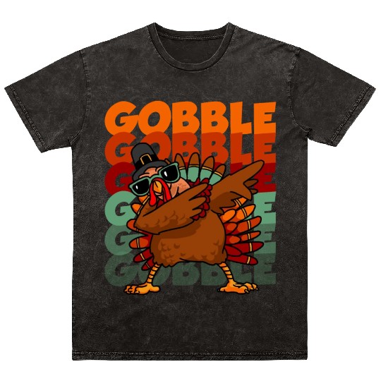 Dabbing Turkey Thanksgiving Gobble Gobble Yall Mineral Wash T Shirts