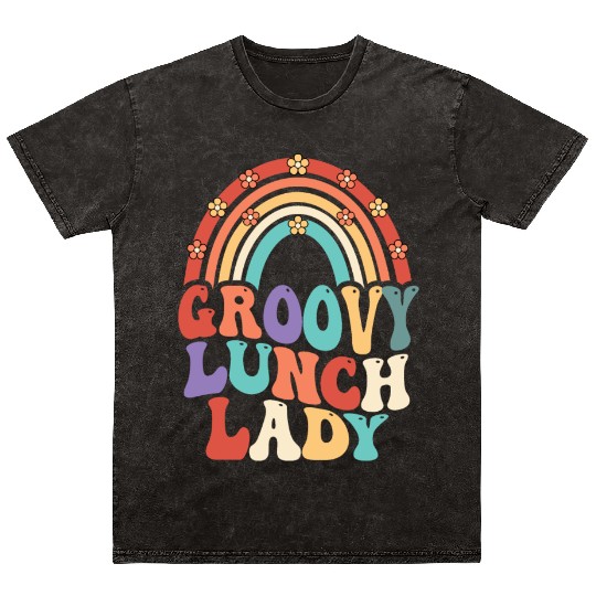 Groovy Lunch Lady Retro Vintage Back To School Mineral Wash T Shirts
