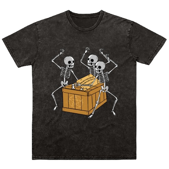 Retro Halloween Skeleton Playing Ouija Horror Mineral Wash T Shirts
