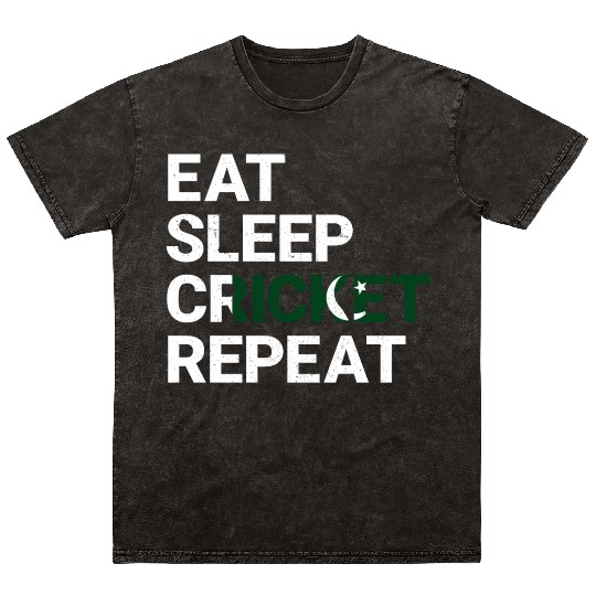 Eat Sleep Cricket Repeat PK Flag Sports Gift Mineral Wash T Shirts