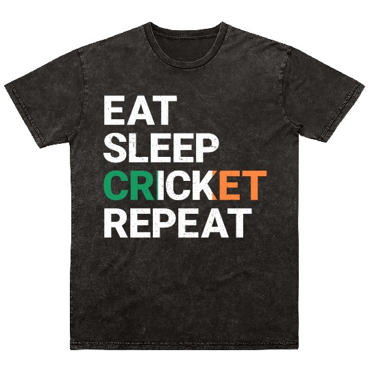 Eat Sleep Cricket Repeat Ireland Flag Sports Gift Mineral Wash T Shirts