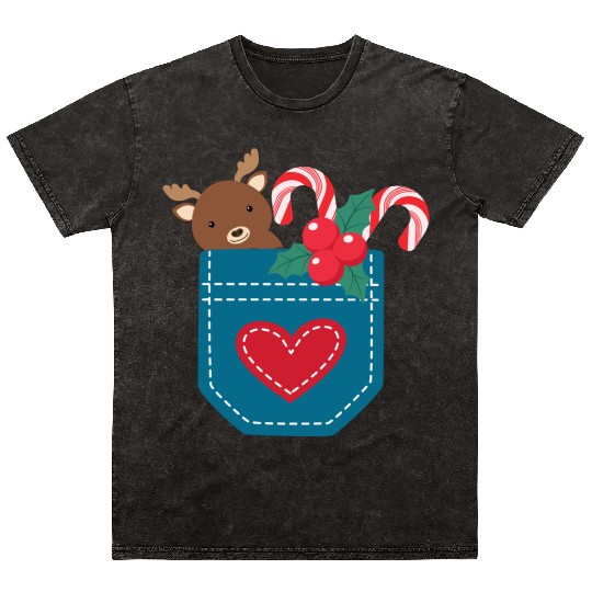 Christmas moose peppermint pocket Mineral Wash T Shirts