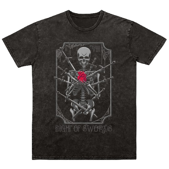 8 of Swords Tarot Card Skeleton Witchy Pagan Mineral Wash T Shirts