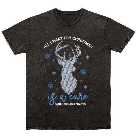 Christmas Diabetes Awareness Reindeer Mineral Wash T Shirts