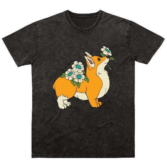 Corgi Flower Mom Cute Dog Lover Mineral Wash T Shirts