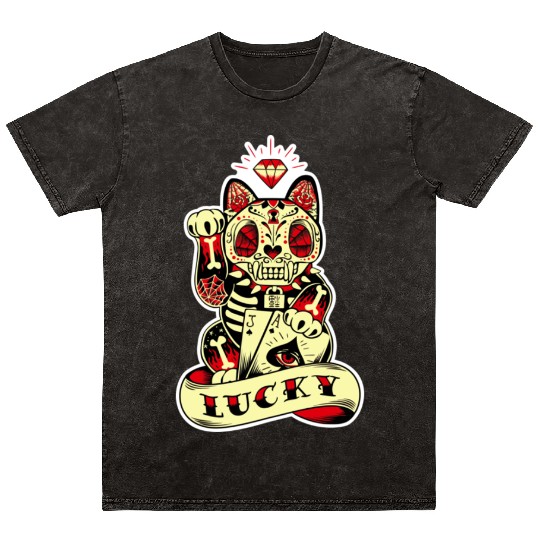 lucky cat Skull Candy Mineral Wash T Shirts