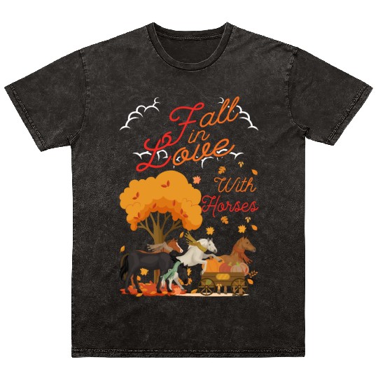 Women Fall Horse Lover Autumn Mineral Wash T Shirts