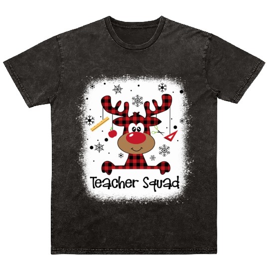 Bleached Teacher Squad Reindeer Funny Teacher Mineral Wash T Shirts