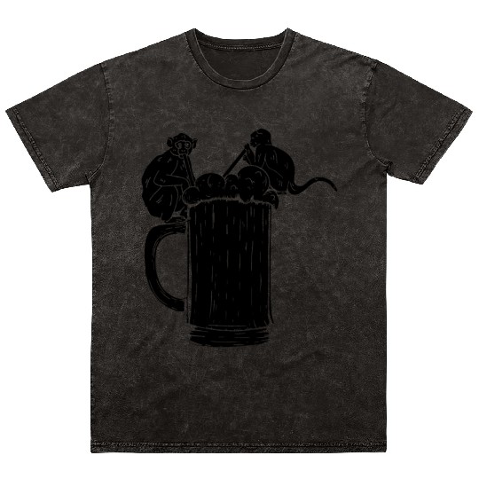 Orangutan Monkeys with Beer - Funny Monkey Mineral Wash T Shirts