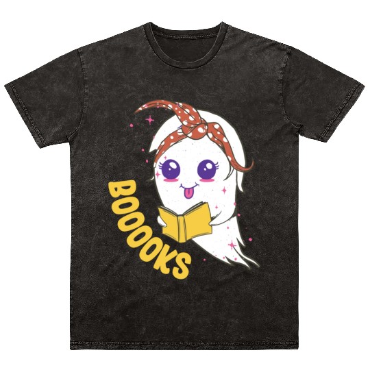 Cute Ghost Book Reading for teacher booooks Mineral Wash T Shirts