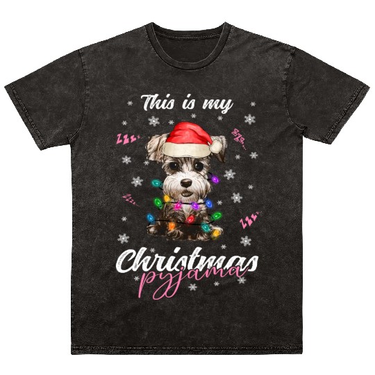 Winter Christmas Pyjama Miniature Schnauzer Mineral Wash T Shirts