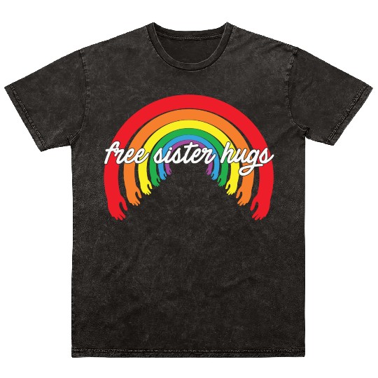 LBGT Flag Gay Pride Human free sister hugs Mineral Wash T Shirts