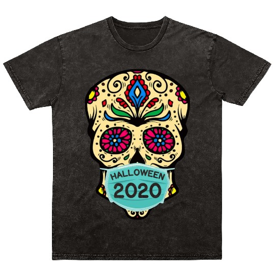 Sugar Skull Wearing Face Mask | Day of the Dead Mineral Wash T Shirts