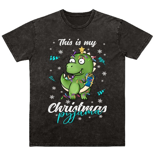 Winter Christmas Pyjama Dinosaur Trex Mineral Wash T Shirts