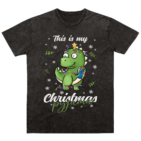 Winter Christmas Pyjama Dinosaur Trex Mineral Wash T Shirts