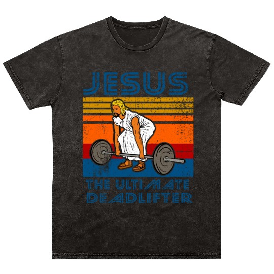 Jesus Weightlifting Fitness Gym Mineral Wash T Shirts