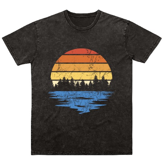 RETRO FOREST WITH LAKE IN SUNSET VINTAGE Mineral Wash T Shirts