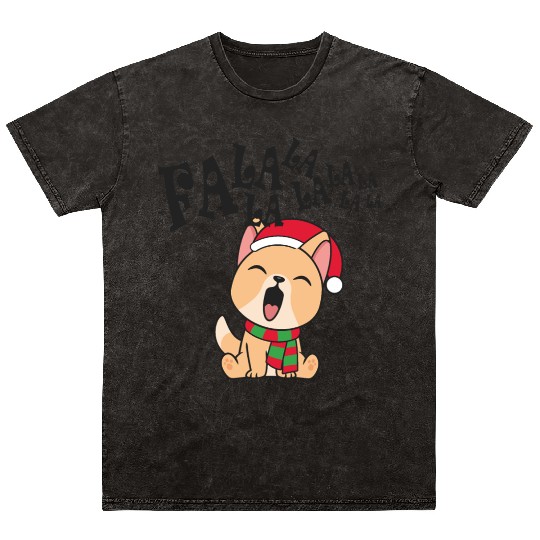 Cute Christmas Dog Singing Fa la la la Song Mineral Wash T Shirts