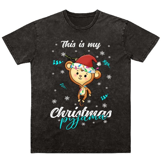 Winter Christmas Pyjama Monkey Mineral Wash T Shirts