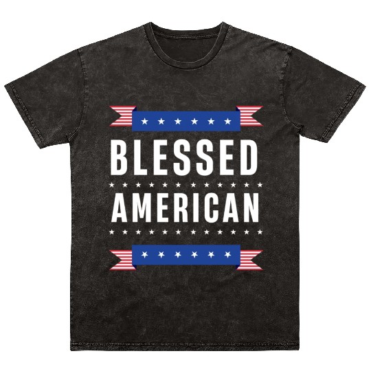 Blessed American USA US Patriotic America Mineral Wash T Shirts