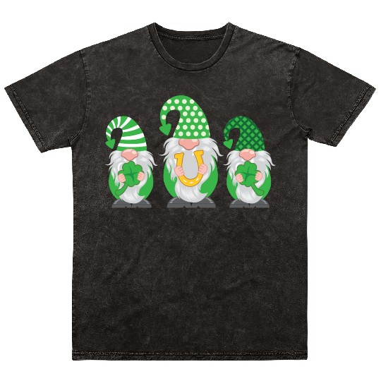 St Patrick's Day Gnome Lucky Clover Shamrock Gift Mineral Wash T Shirts