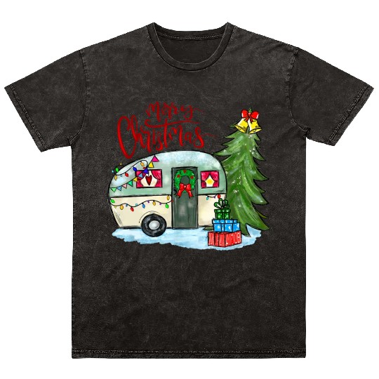 Merry Christmas Happy Camper Funny Camping Life Mineral Wash T Shirts