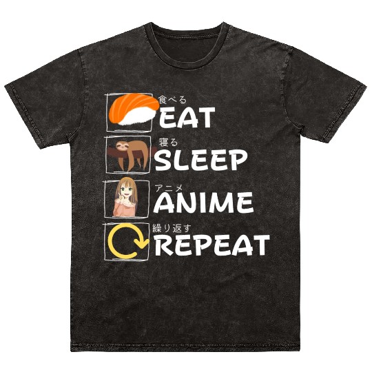 Eat Sleep Anime Repeat Mineral Wash T Shirts, Anime Manga