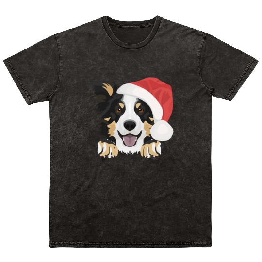 Border Collie Merry Christmas Mineral Wash T Shirts