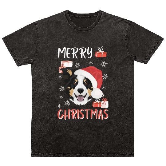 Border Collie Merry Christmas Mineral Wash T Shirts