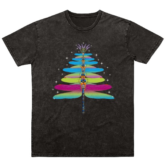 Dragonfly Christmas Tree Funny Insects Lover Xmas Mineral Wash T Shirts