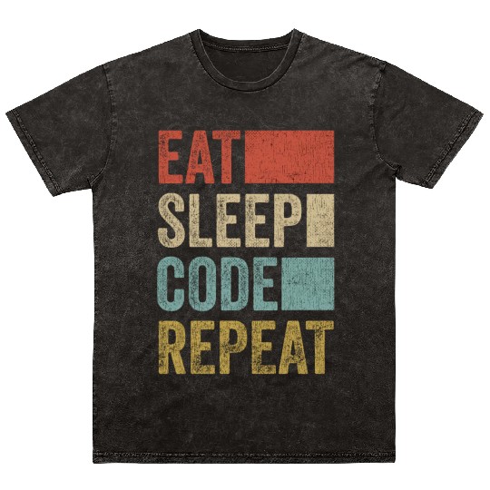 Software Developer Coder Retro Eat Sleep Code Mineral Wash T Shirts
