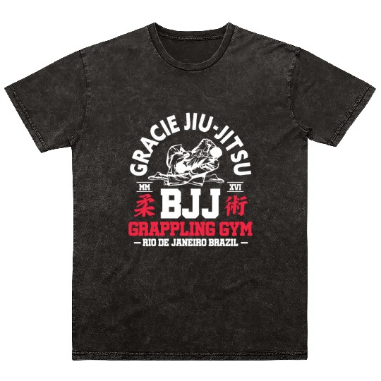 Gracie Jiu Jitsu BJJ Grappling Gym Mineral Wash T Shirts