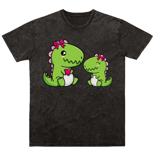Big sister brother dino siblings boy girl heart Mineral Wash T Shirts