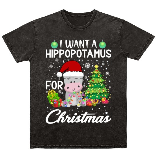 I Want A Hippopotamus For Christmas Hippo Mineral Wash T Shirts