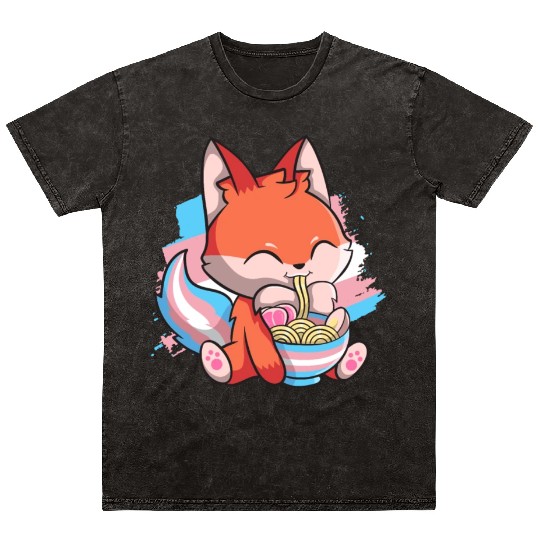 Transgender Pride Kawaii Fox Ramen Noodles Trans F Mineral Wash T Shirts