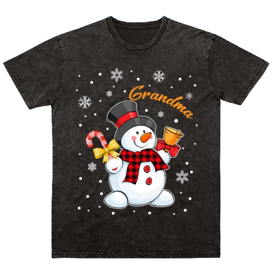Grandma Snowman Candy Cane Christmas Red Plaid Mineral Wash T Shirts