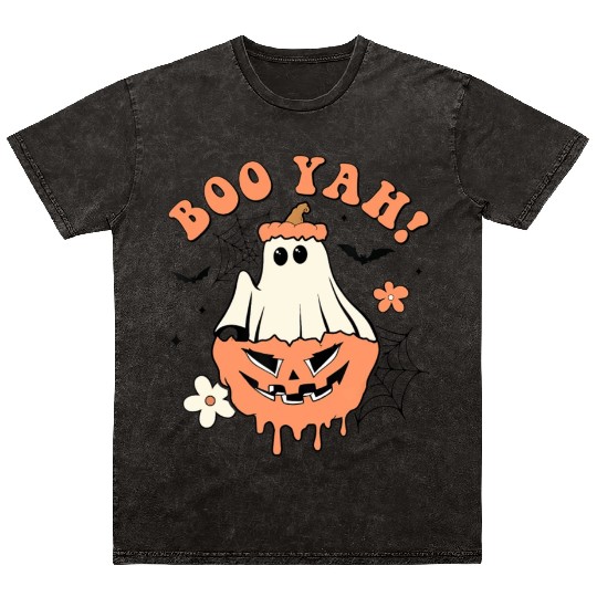 Halloween Trick Or Treat Spooky Season Boo Yah Mineral Wash T Shirts