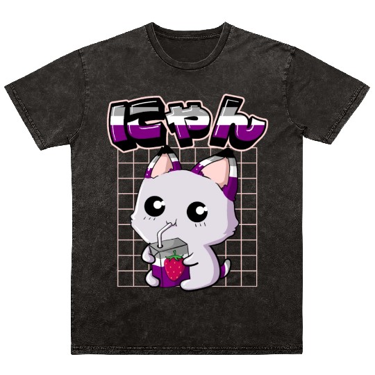 Asexual Pride Kawaii Cat Strawberry Milk Asexual F Mineral Wash T Shirts