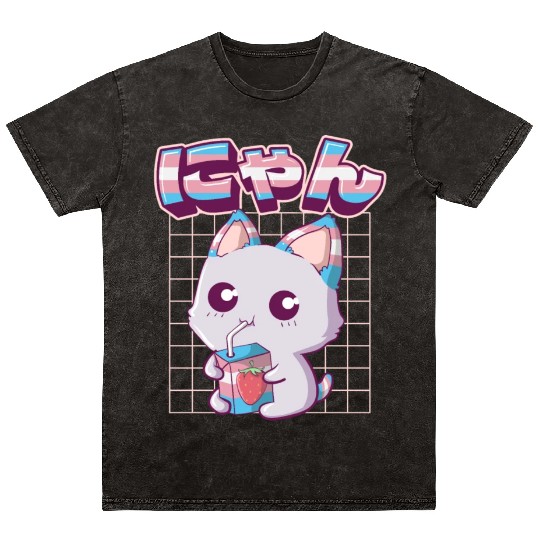 Transgender Pride Kawaii Cat Strawberry Milk Trans Mineral Wash T Shirts