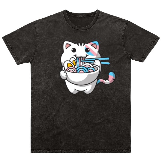 Transgender Pride Kawaii Cat Ramen Noodles Trans F Mineral Wash T Shirts