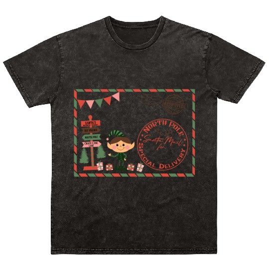 Santa Letter Elfe North Pole Specjal Delivery Mail Mineral Wash T Shirts