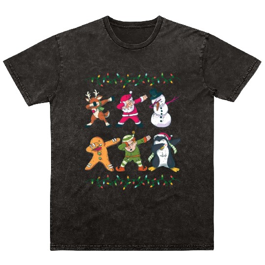 Dabbing Reindeer Santa Snowman Mineral Wash T Shirts