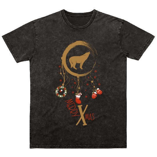 Winter dreamcatcher Christmas Wolf Mineral Wash T Shirts