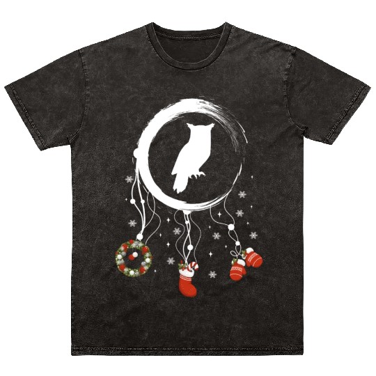 Winter dreamcatcher Christmas Owl Mineral Wash T Shirts