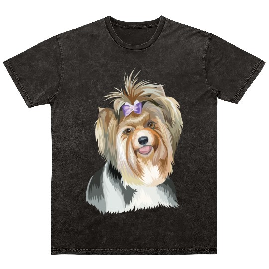 Cute Biewer Terrier Dog Watercolor Painting Mineral Wash T Shirts