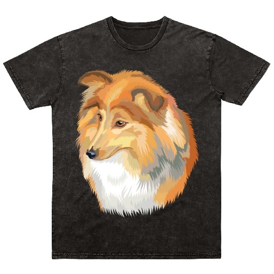 Cute Sheltie Dog Watercolor Painting Mineral Wash T Shirts
