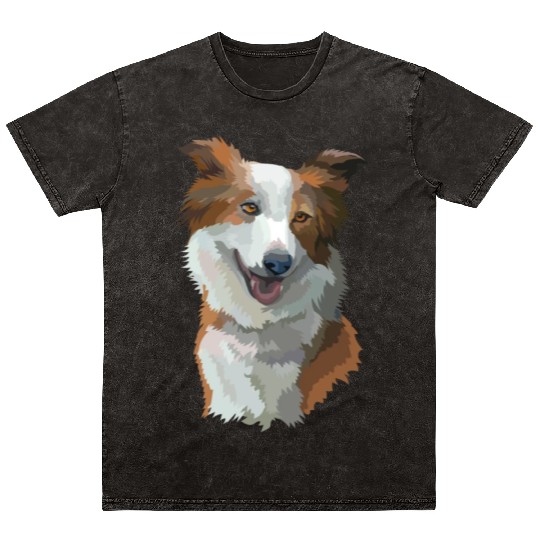 Cute Brown Border Collie Dog Watercolor Painting Mineral Wash T Shirts