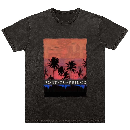 Port au Prince Haiti Vacation Souvenir Palm Tree Mineral Wash T Shirts