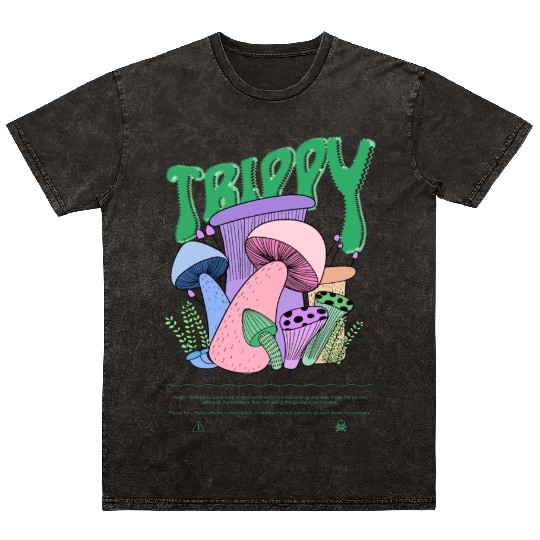 Trippy Magic Mushrooms Psychedelic Mineral Wash T Shirts neon