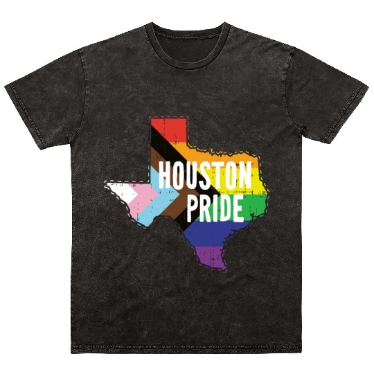 Houston Pride Gay Lesbian Queer Texas Rainbow Flag Mineral Wash T Shirts